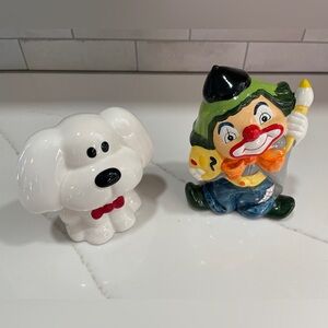 Enesco Piggy Bank Bundle Ceramic Clown and Dog
